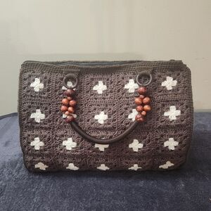 Chic Brown and Cream Crochet Tote Bag